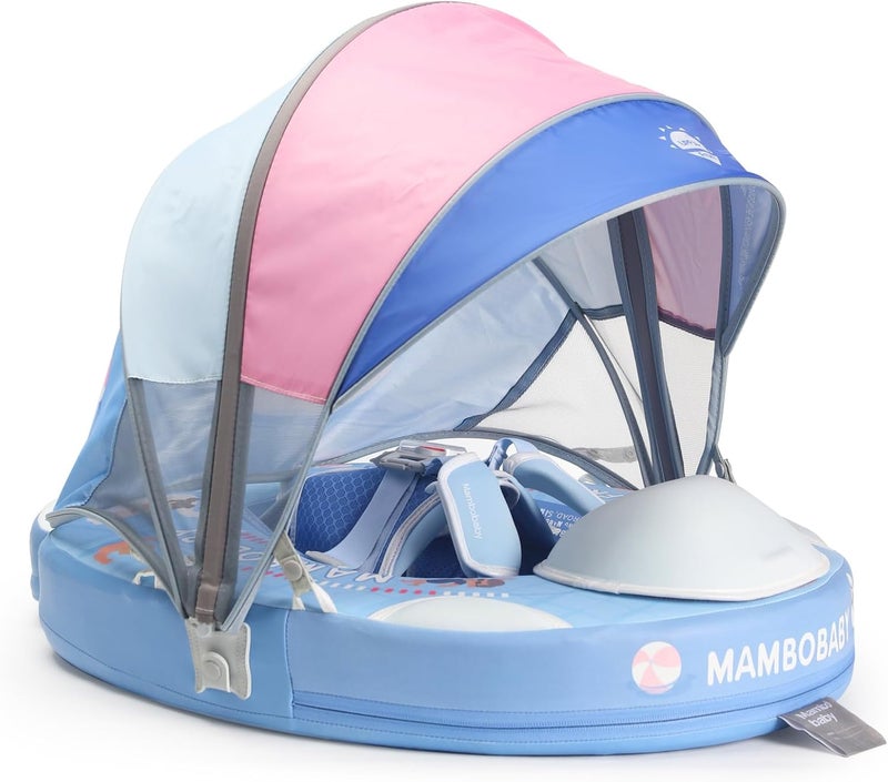 28°C Mambobaby Baby Pool Float with Canopy & Tail Mambobaby Baby Swim Float Non-Inflatable Solid Baby Float Upgrade Soft Waterproof Skin-Friendly Material Infant Swim Float (Deluxe Edition) - Image 1
